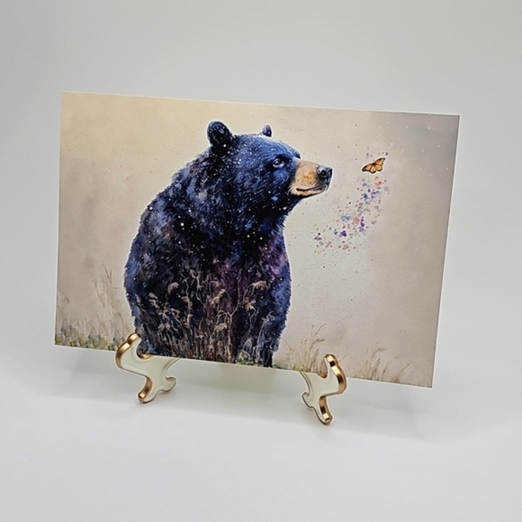 4x6 Horizontal Black Bear with Butterfly Watercolor‎ Oil Painting Print - Picture 4 of 4